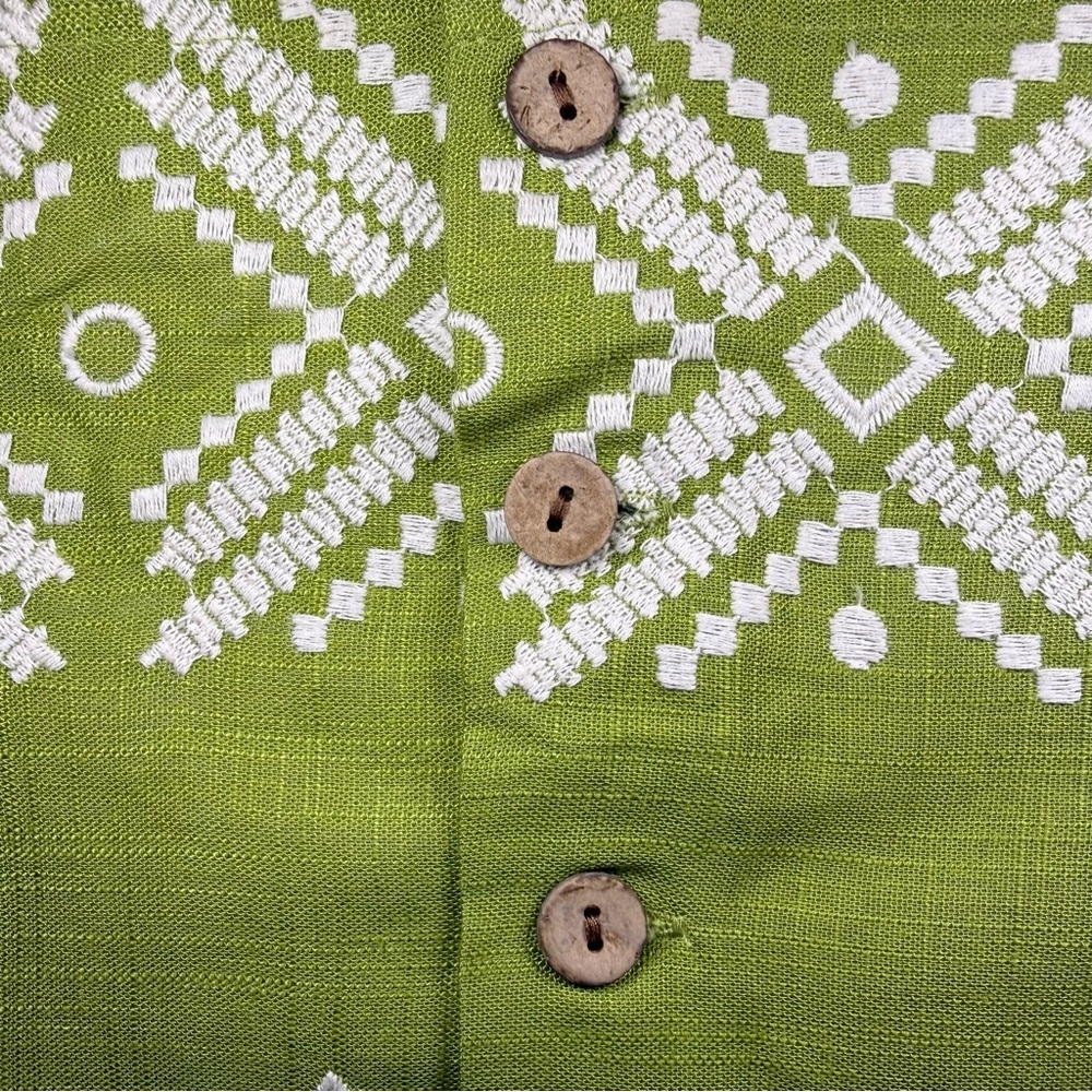 NWT Medium Linen Calypso St. Barth Green Embroidered Crop Tank Resortwear Summer - Picture 3 of 8
